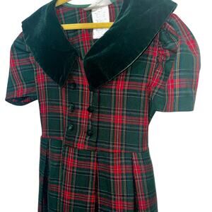 Vintage Christmas tartan plaid girls prairie maxi dress Velvet pilgrim collar